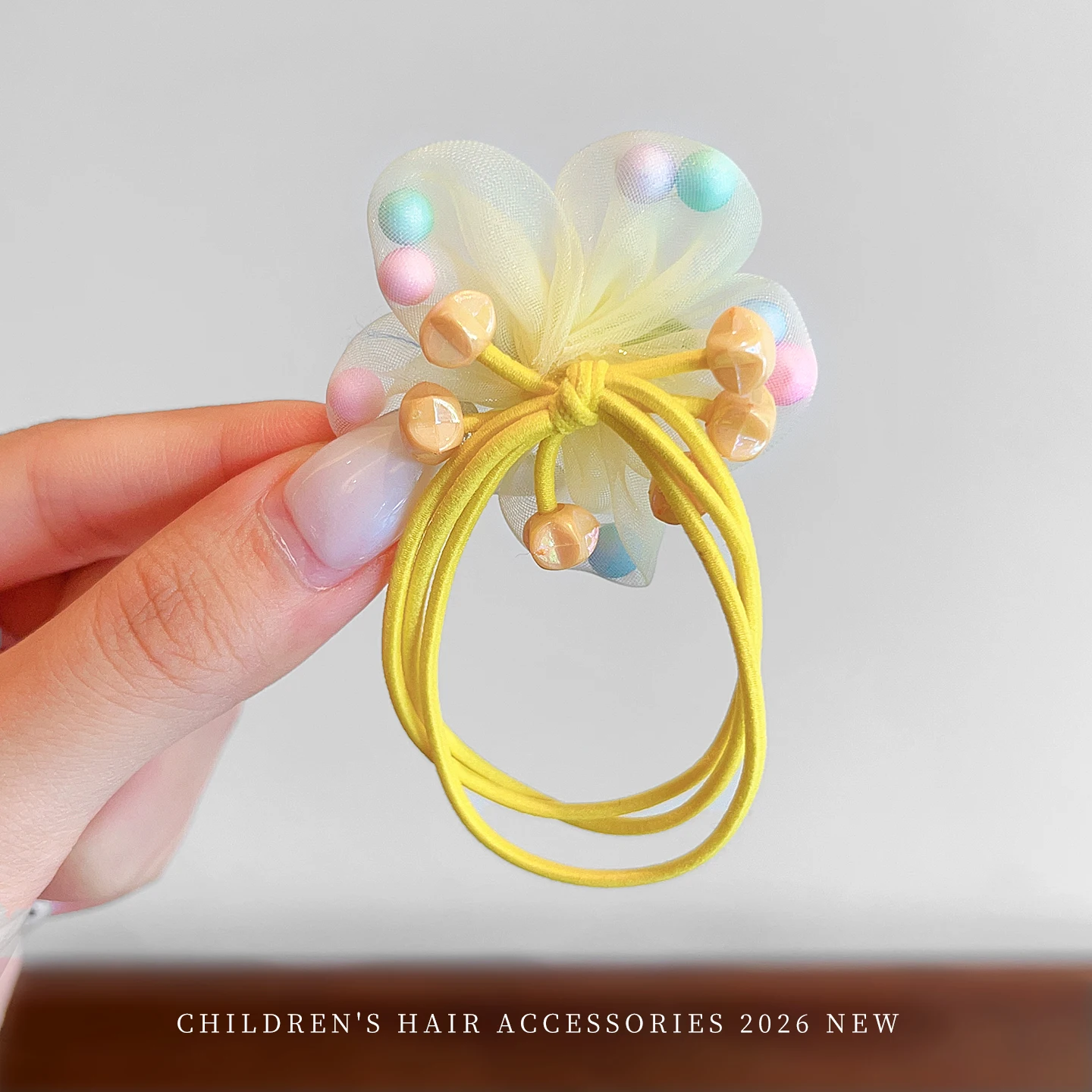 2026 Neue Süße Makronen-Farbige Blumen-Haargummis für Mädchen und Frauen Organza-Tüll-Stoff Rosen-Elastikband Accessoires – Detail 11
