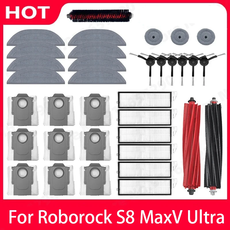 Replacement Main Side Brushes Mop Cloths HEPA Filters Dust Bags Spare Parts For Roborock S8 MaxV Ultra Robot Vacuum Accessories