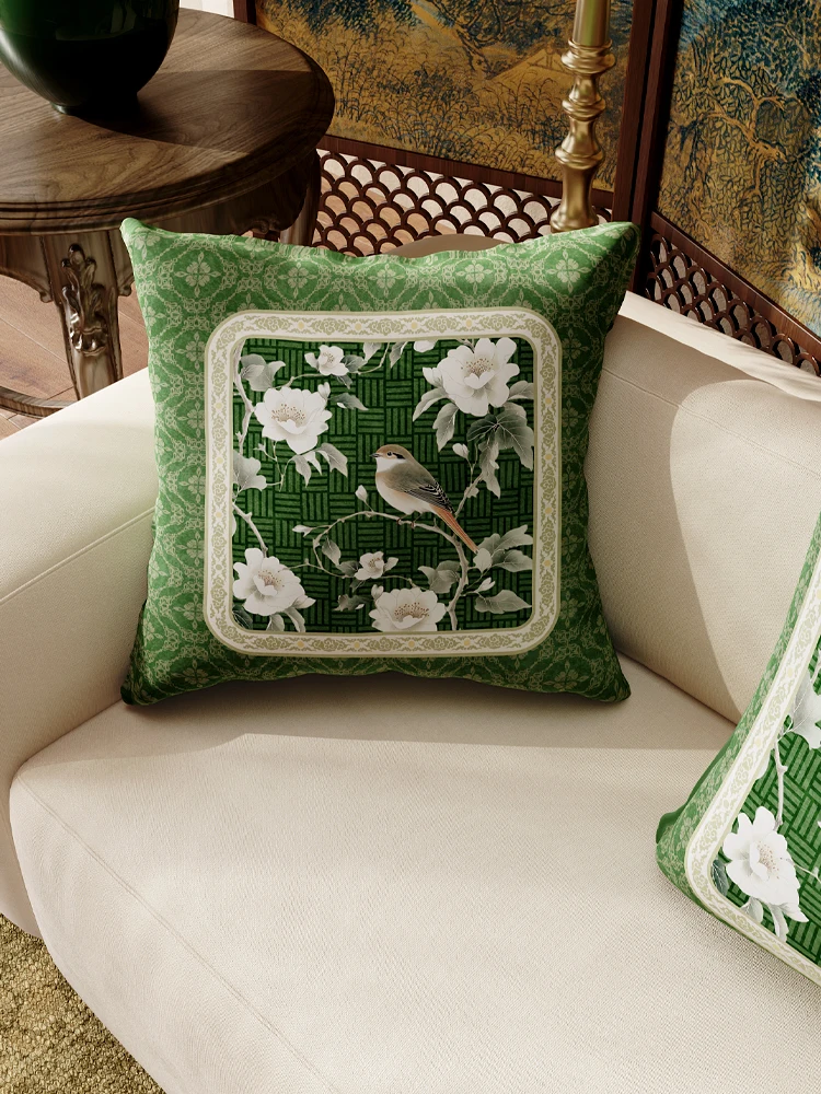 

New Chinese Style Pillow Green Living Room Sofa Backrest Bedroom Headboard Atmosphere Sense Pillow Square Cushion Universal