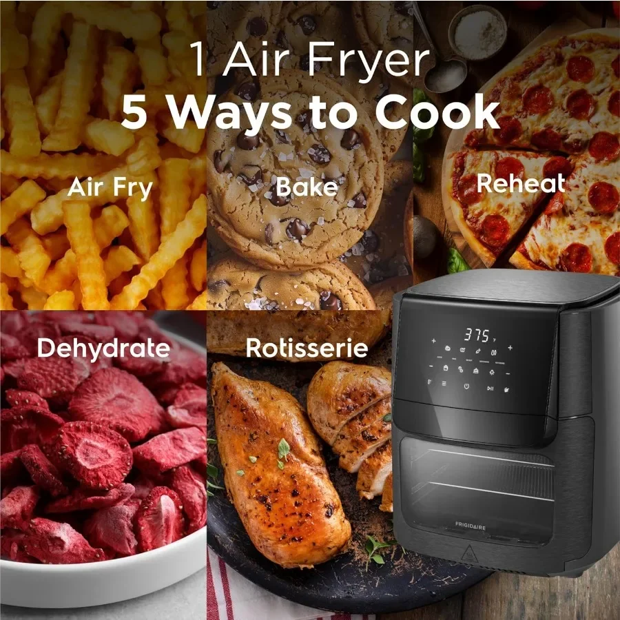 Forno combinado de fritadeira de ar 5 em 1 com janela de visualização Grande capacidade de 12,6 QT Display digital 5 modos de cozinha 7 predefinições de receitas automáticas