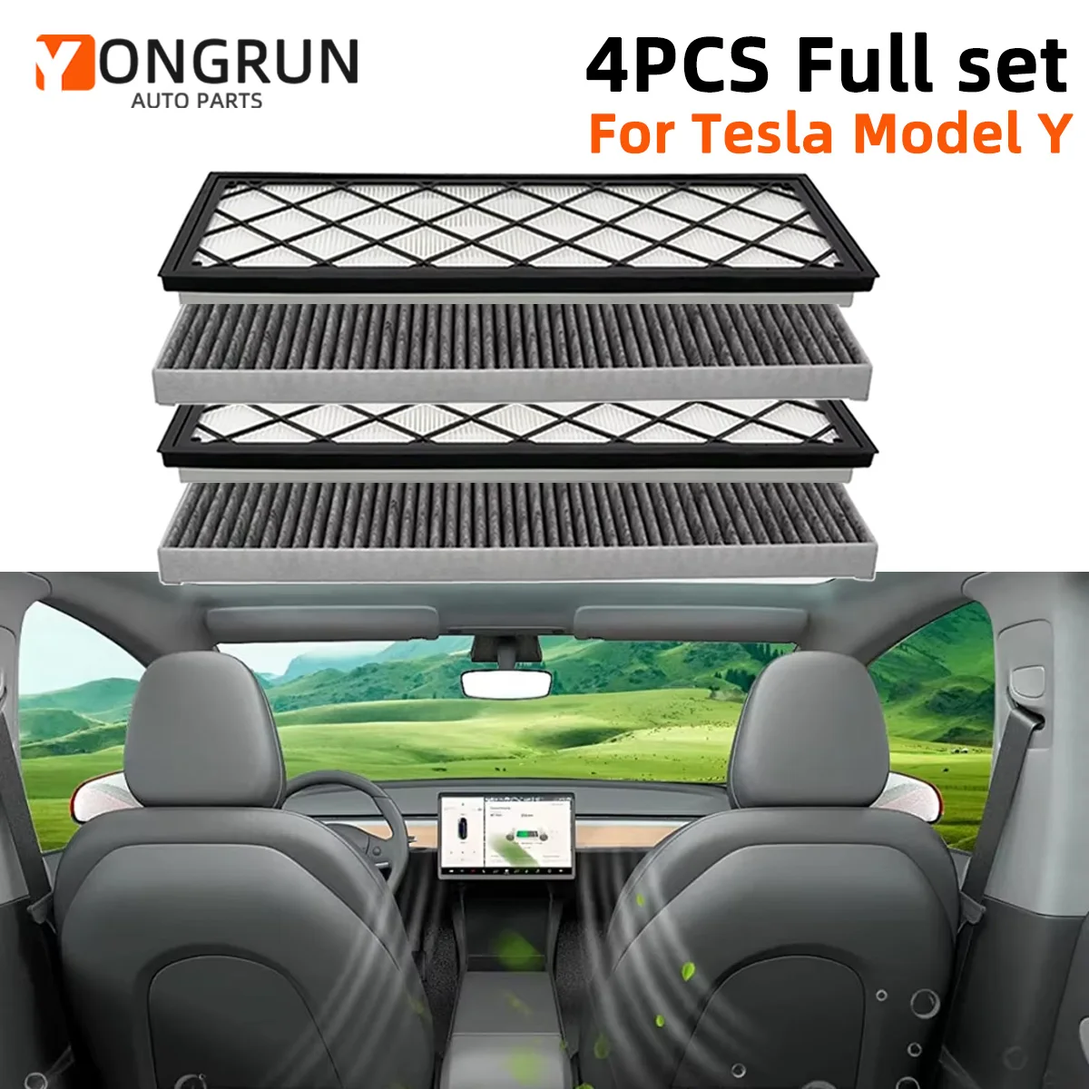 

YONGRUN 4PCS Automotive Air Filter Kit Suitable For Tesla Y-Shaped Activated Carbon Replacement HEPA Air Inlet Filter Car Parts
