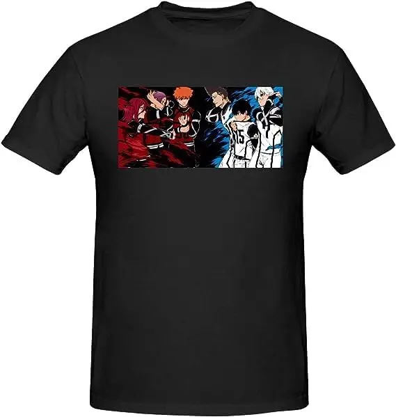 Blue Anime Lock Shirt Men's Breathable Custom Cotton Short Sleeve Tshirt Fashion Casual Tops Tees Black