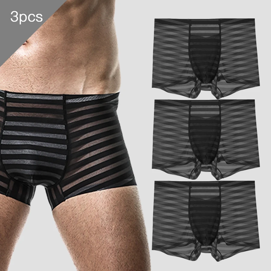 

3PC Men's underwear, ice silk, summer thin flat-angle underpants, seamless modal four-corner breathable and antibacterial shor
