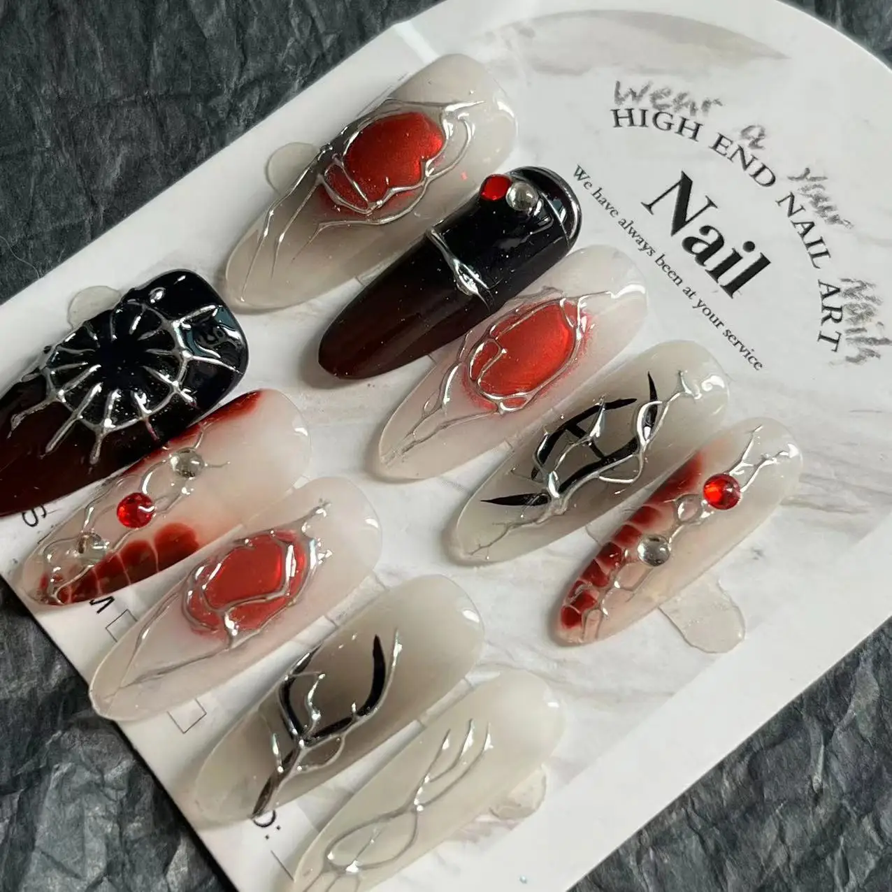 10 Stuks Y 2K Nep Nagels Handgemaakte Aangepaste Verkleuring Shine Kameleon Gothic Effect Valse Tips Acryl Hand Rode Kat Oog Nep Tip