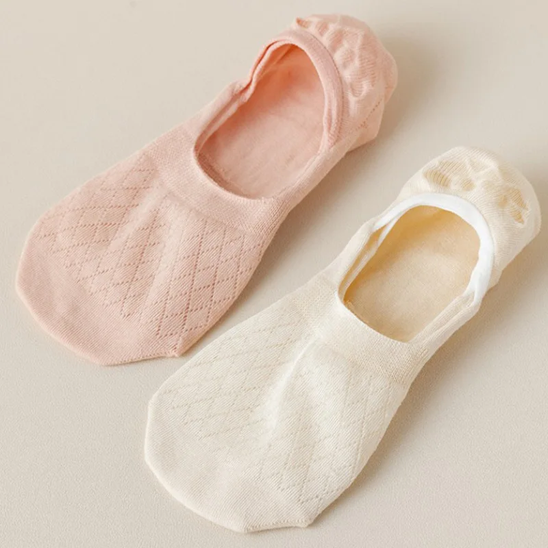 5Pairs Summer Mesh Invisible Socks Women Solid Colors Silicone Non-slip Breathable Comfor Low Cut Ultra-thin No Show Boat Sock image 4