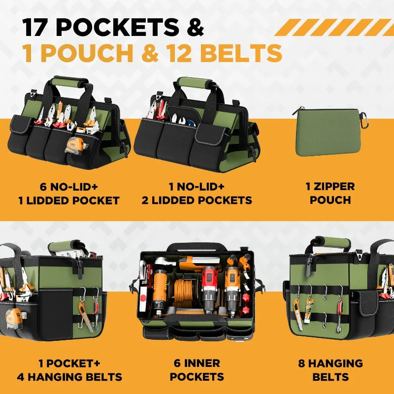 Large Capacity Portable Tool Bag Adjustable Shoulder Strap, Soft Handle, Durable Zipper Waterproof Organizer for Electricians