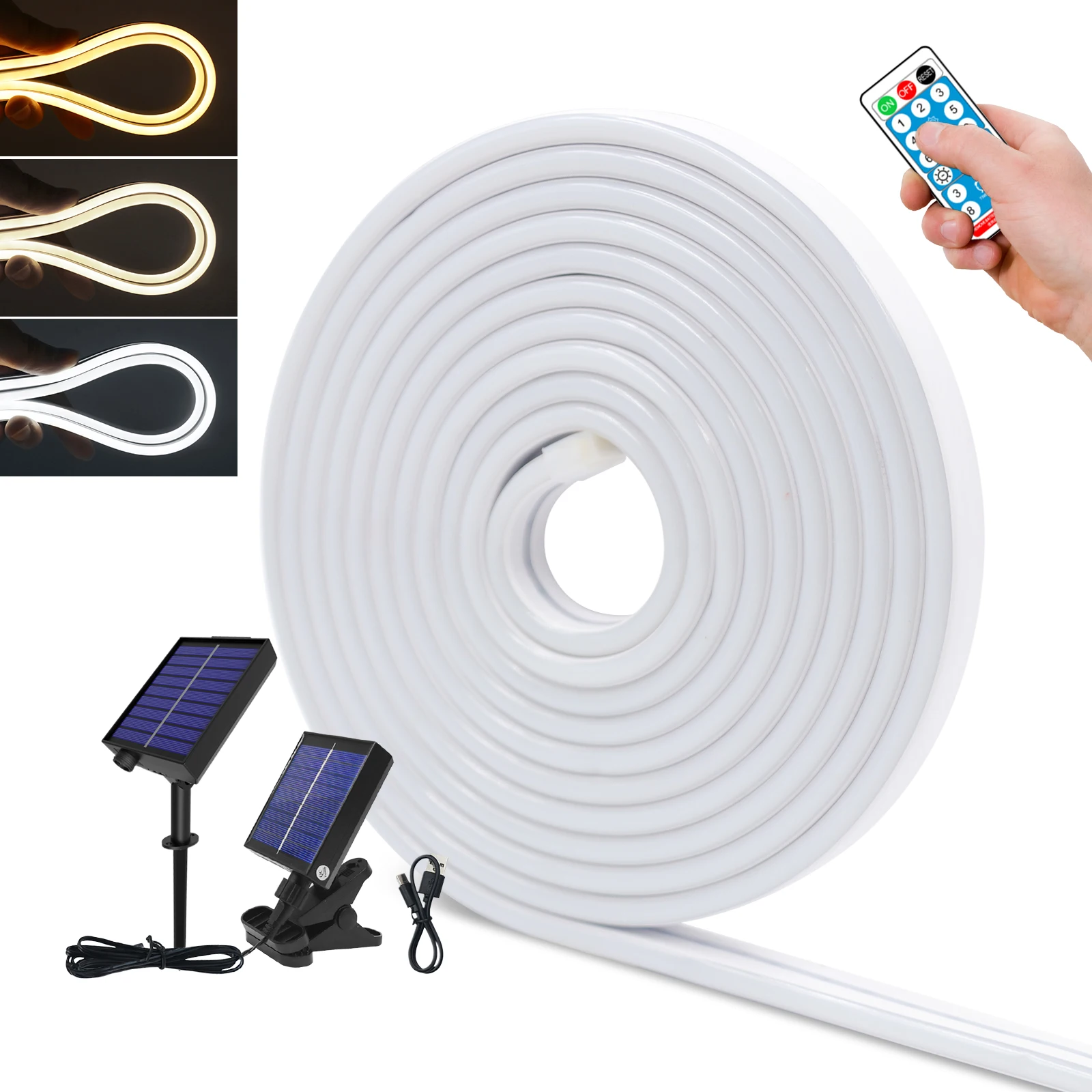 Solar Neon LED Strip Light With Remote 1M 2M 3M 6X12MM SMD2835 IP67 Waterproof Dimming 5V 120LEDs/m DIY Linear Flexible Lighting