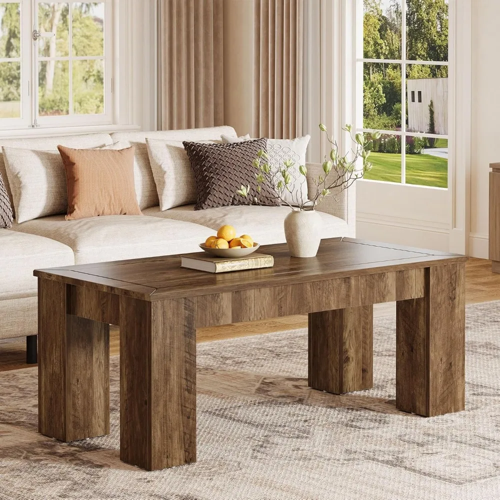 Rectangle Coffee Table for Living Room, 47-Inch Farmhouse Center Cocktail Table