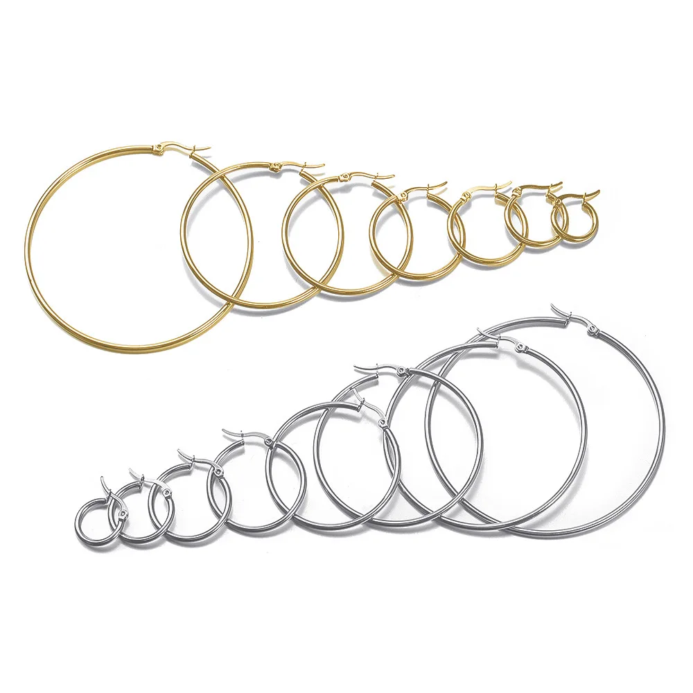 Gold Color Stainless Steel Hoop Earrings For Women Men Big/Small Circle Round Ear Jewelry Bijoux Acier Inoxidable E18110