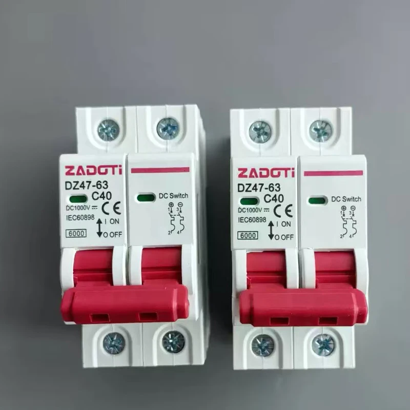 DZ47 2PDC 1000V MCB Photovoltaic Miniature Circuit Breaker 6A 10A 16A 20A 25A 32A 40A 50A 63A Overload Protection Switch