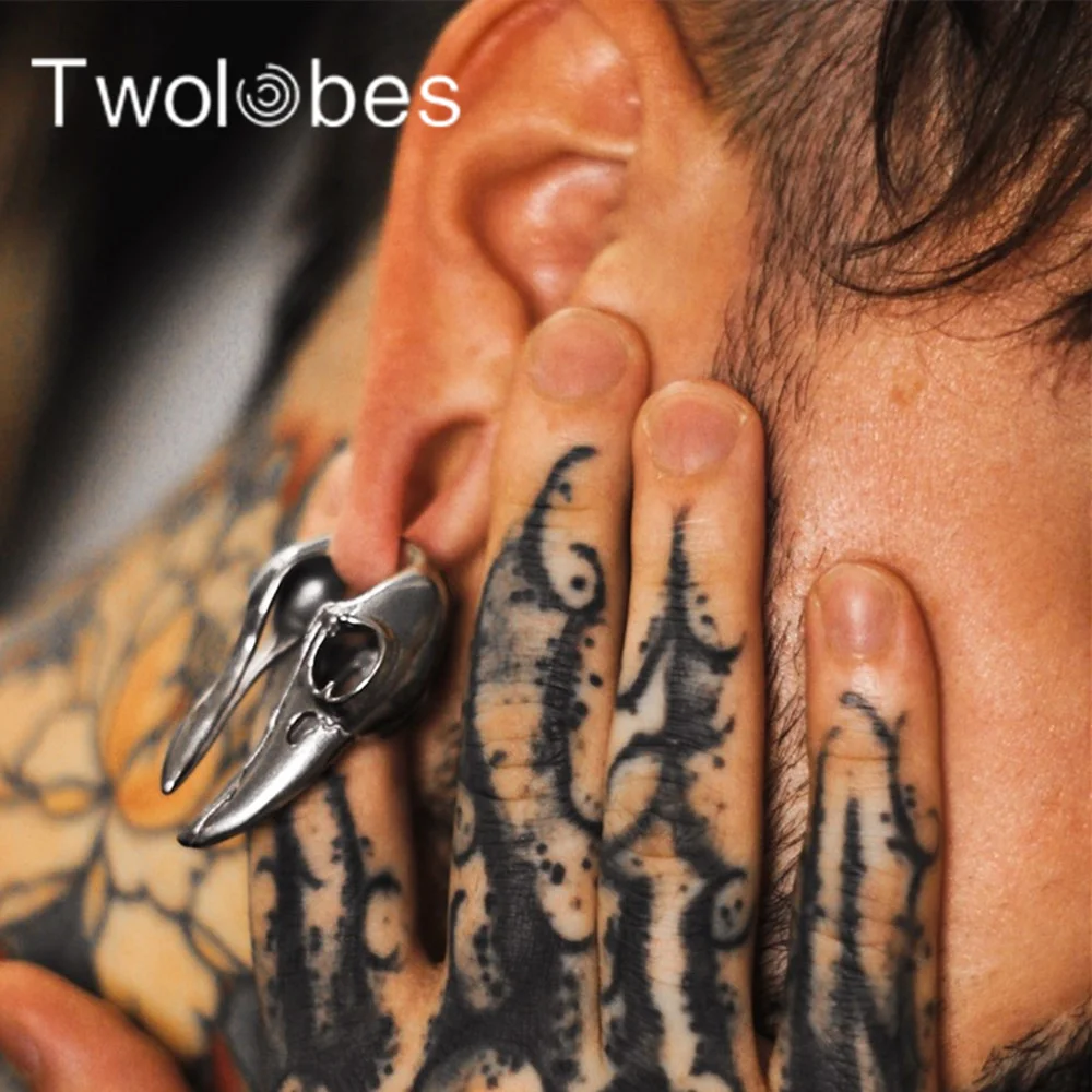 Twolobes 2 szt. Ptak czaszka wieszaki na uszy ciężarki ze stali nierdzewnej 316 Piercing biżuteria do ciała wskaźniki wtyczki do rozciągniętego płatka
