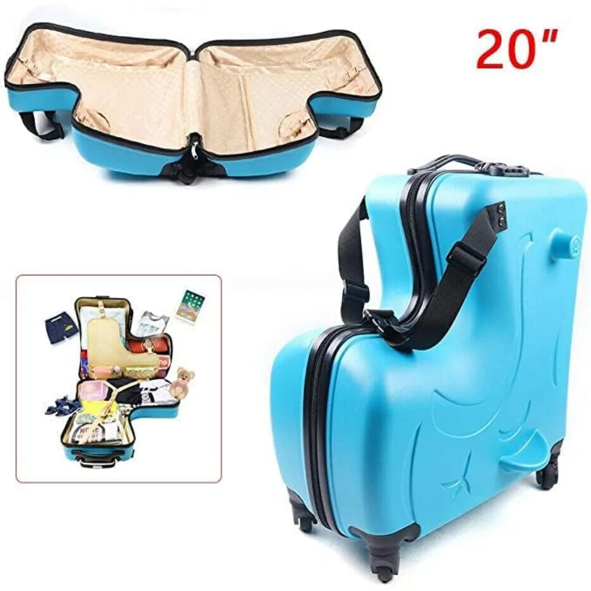 20"/24" Kid's Ride-on Travel Suitcase,Travel Rolling Luggage with Wheels Carry Trolley Luggage with Password Lock