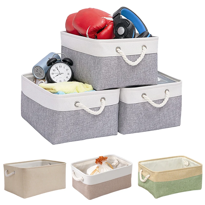 Foldable Fabric Fabric Storage Baskets, with Handles Linen Wardrobe Storage Rack Home Wardrobe Towel Toys Storage Basket