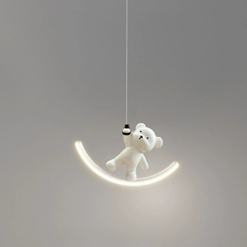 

Modern Teddy Bear Long LED Pendant Light for Dining Rooms Boys' Girls' Bedrooms Nursery Chandelier Home Decor Light Fixture