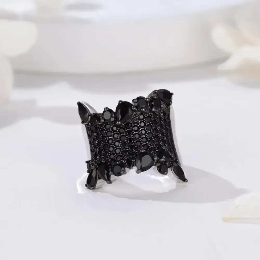GZ ZONGFA 925 Sterling Silver Ring for Women 4 Carat Natural Black Spinel Gemstone-Elegant Cocktail Fine Jewelry Ideal Gift