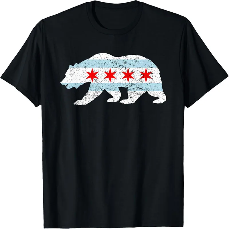 Chicago Bear City Flag Distressed Vintage Graphic T-Shirt
