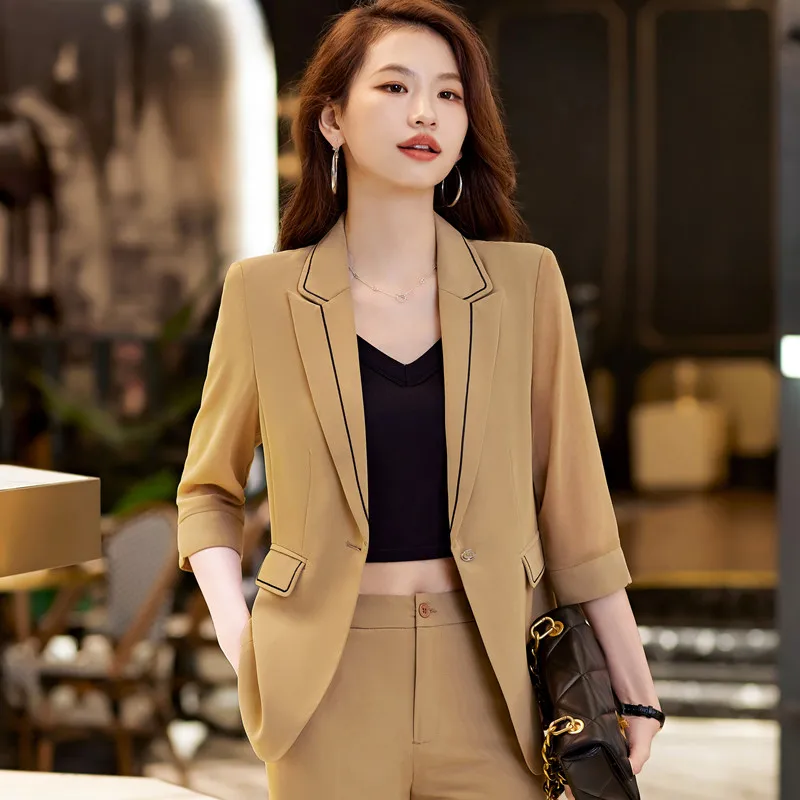 NAVIU Fashion Women White Blazer 2023 New Temprament Formal Half Sleeve Slim Tops Office Ladies Work Coat Black