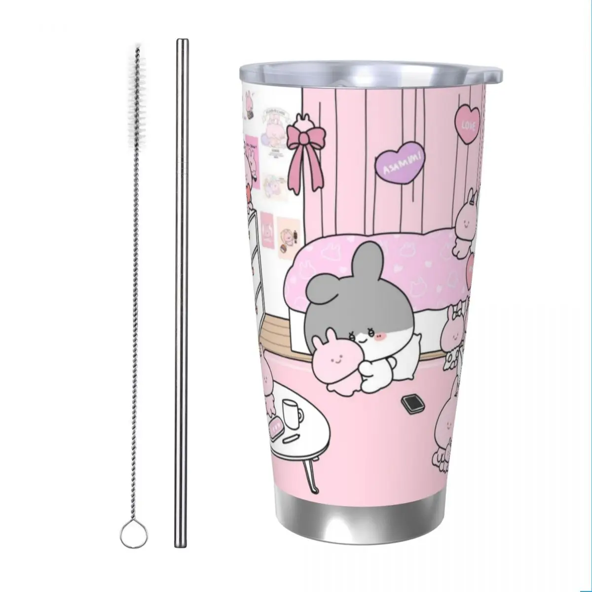 Asamimichaan Cute Asamimi 20oz Stainless Steel Insulated Thermal Coffee Car Cup Cold Hot Mugs Vacuum Flask