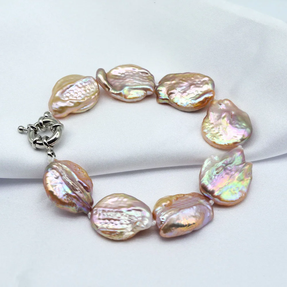 

Natural Baroque Pearl Irregular Shape 16mm Large, Pink, Purple, Pearl Bracelet Handmade Fashion Women's Bracelet