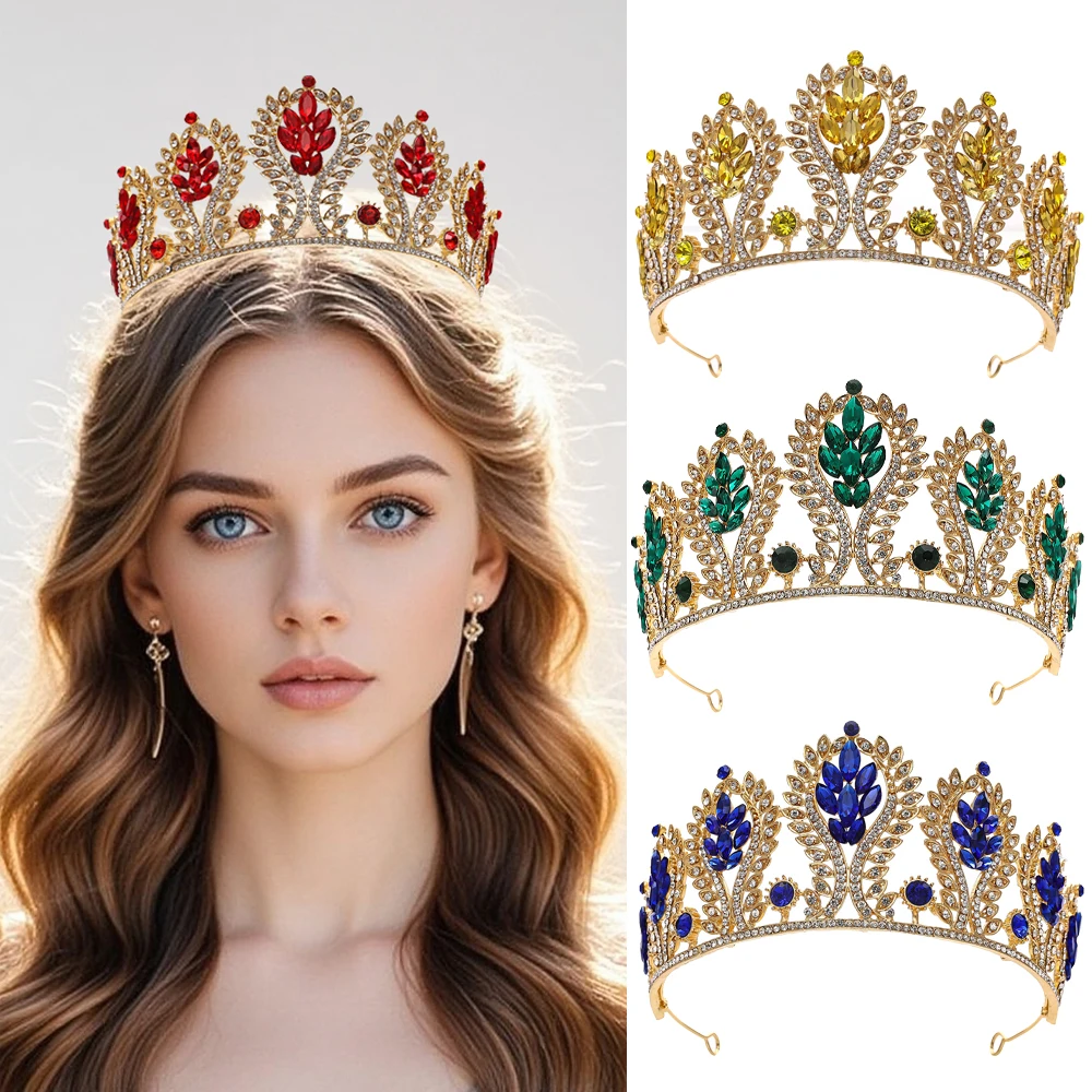 تاج تاج فاخر من حجر الراين الكريستالي: للنساء إكسسوارات شعر الزفاف والمجوهرات هدية الإكليل