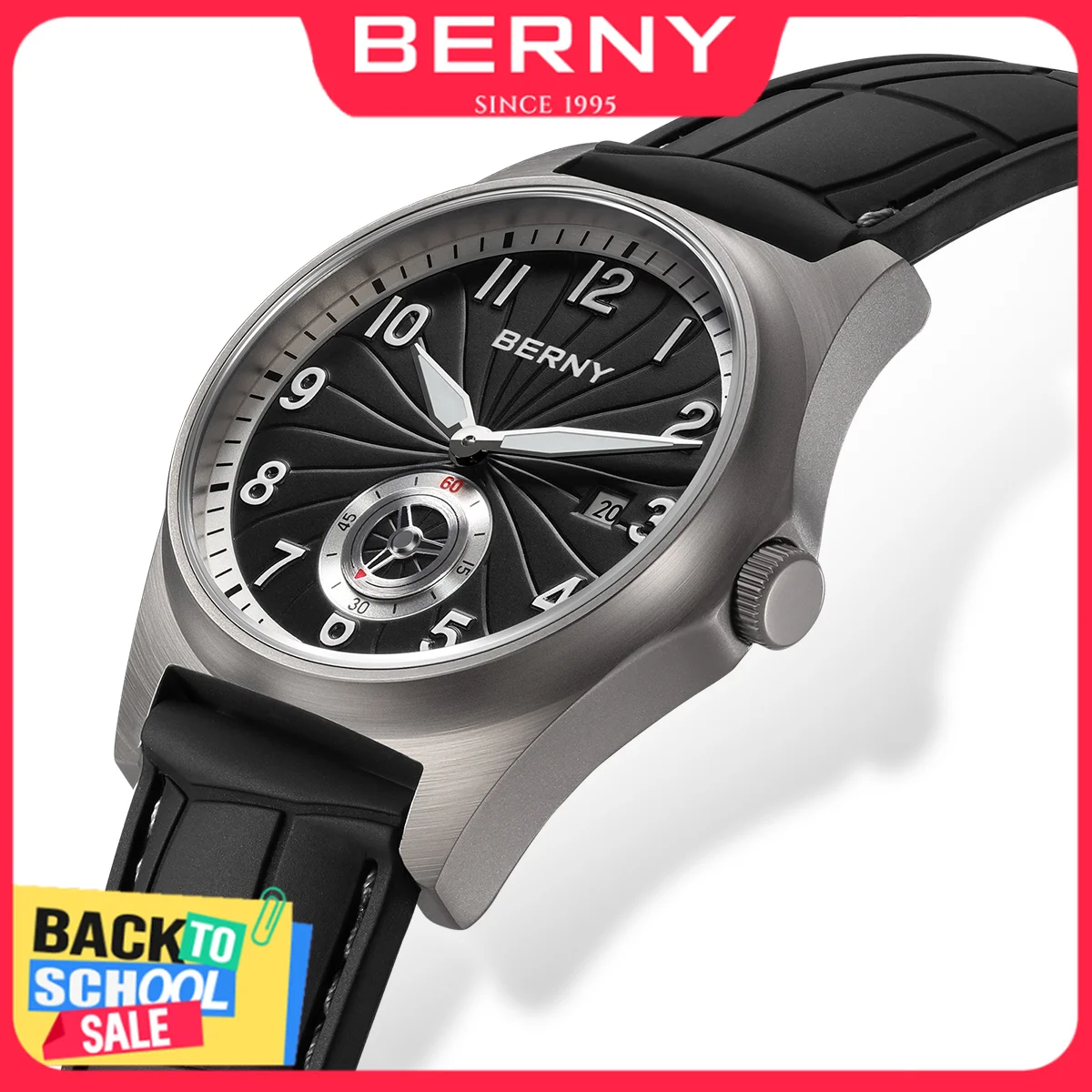 BERNY Men's Titanium Automatic  Watch Super Luminous 10ATM Waterproof Sapphire Strengthen Fluororubber Outdoor Men's Wristwatch