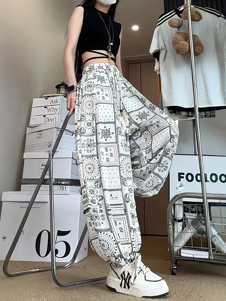 

New Chinese Sle White Ice Silk Men's Summer Thin Wide Leg Lantern Pants Lazy Sle Sun Protection Beach Pants Casual Trousers