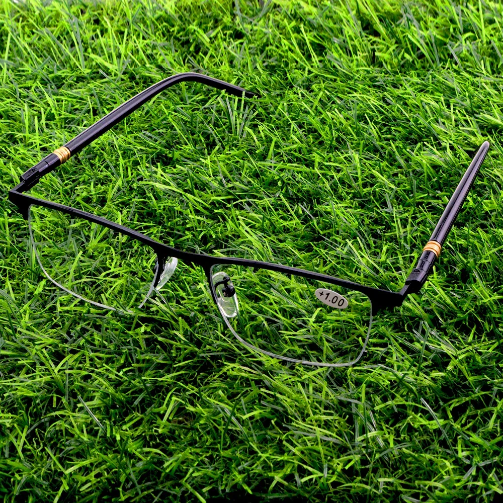 

Titanium Alloy Half-im Rectangle Telescopic Temples Business Progressive Reading Sunglasses +0.75 To +4 See Near and Far