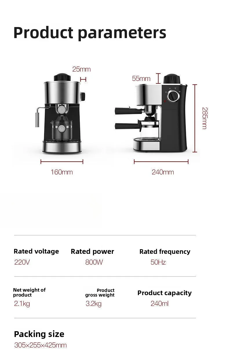 ماكينة القهوة الإيطالية المنزلية الصغيرة رغوة الحليب البخارية شبه الأوتوماتيكية الكاملة #6