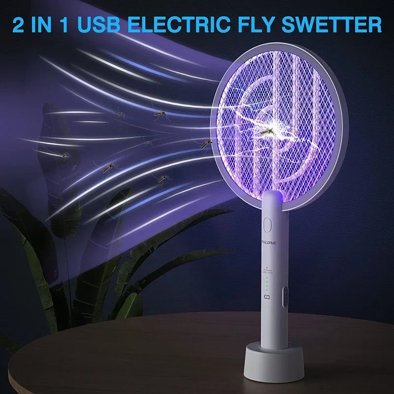 AISITIN 2 in 1 Bug Zapper Racket, 3000V Electric Fly Swatter Racket with 1200mAh Battery 3 Layers Mosquito Killer Lamp Indoor