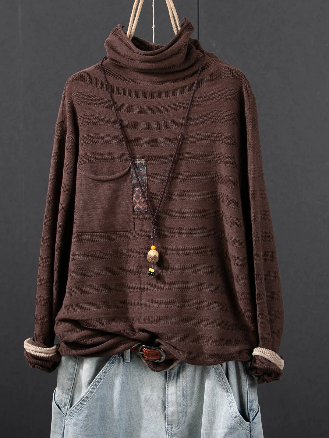 

100% Cotton Women Long Sleeve Casual Sweaters New 2025 Autumn Simple Style Vintage Turtleneck Female Knitted Pullovers M2113