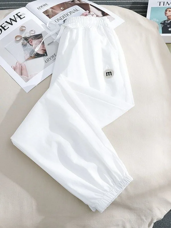 

Женские летние тонкие свободные брюки-шаровары из ледяного шелка, быстросохнущие, больших размеров, с манжетами, укороченные, спортивные, повседневные, для города