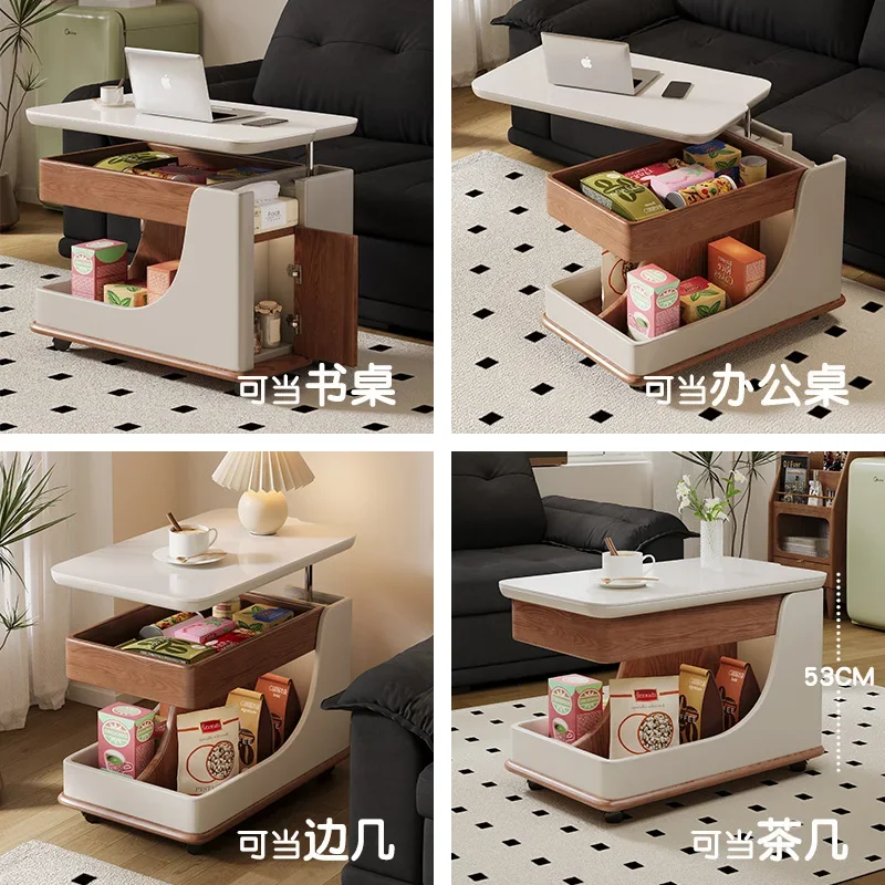 Movable side few small apartment living room balcony cart rock slab multi-functional lifting solid wood