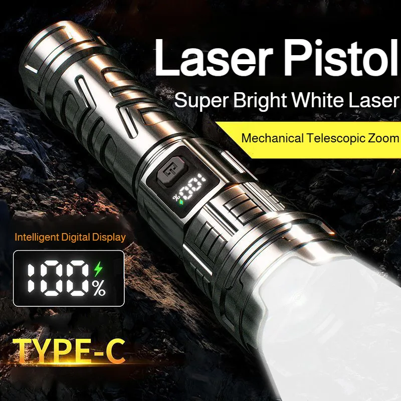 Super Bright Zoomable Flashlight, USB Rechargeable Digital Display Long Life Torch, Drop Resistant Portable for Outdoor Camping