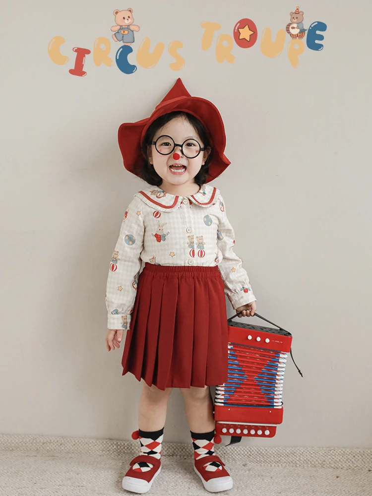 Girls\' Shirt Long Sleeve Spring Autumn Lapel Cartoon Cute Top Versatile Sweatshirt Fashionable Skirt