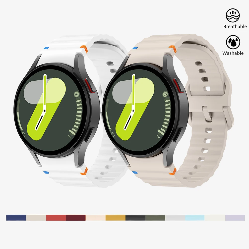 Wave Silicone Band for Samsung Galaxy Watch FE Sport Waterproof Adjustable Replacement Bands For Samsung Galaxy Watch 7 6 5 4