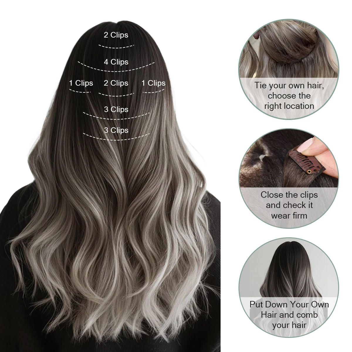 MRSHAIR Clip nelle estensioni dei capelli umani Reale naturale Remy Clip nelle estensioni dei capelli Doppia trama 7 pezzi Clip da 12-24 pollici sui capelli