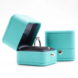 European Romantic Blue Leather Jewelry Gift Box Luxury Ring Necklace Pendant Packaging Storage Case Hot Sale