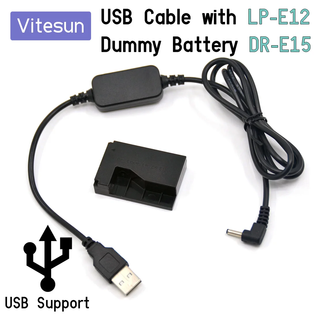 

Кабель-адаптер Vitesun Power Bank USB 5 В + манекен аккумулятора DR-E15 LP-E12 для камер Canon EOS 100D Kiss x7 Rebel SL1 SX70HS