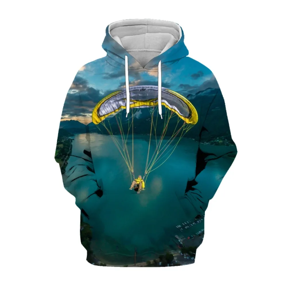 3D Parachute PrintExtreme Sport Men Women Hoodie Hip Hop Excitement Long Sleeve Sweatshirt Coat Paraglider Glider Men's Pullover