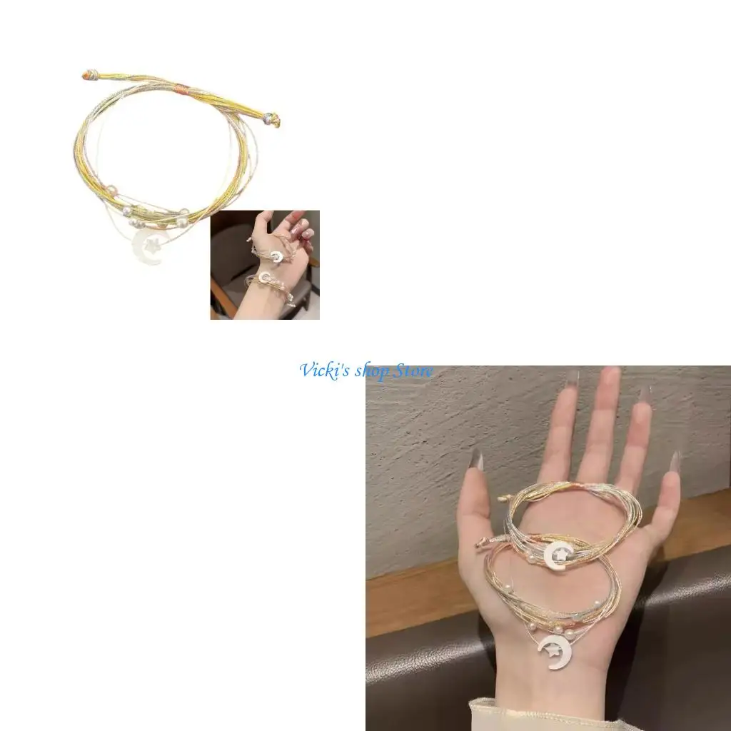 

Loong Boat Festival Colorful Bracelet Stylish Moon Star Pendant Wristchain Woven Rope Handchain Gift For Women Teens