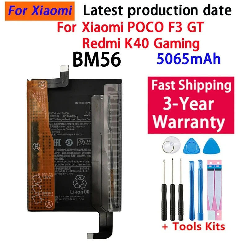NEW BM56 Replacement Battery 5065mAh For Xiaomi POCO F3 GT Redmi K40 Gaming Edition Phone Batteries Bateria Batterij