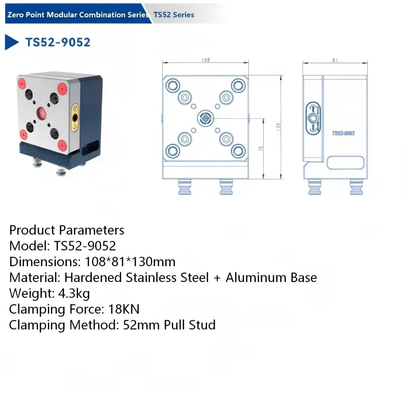 Zero Point Positioning System for 5-Axis Machining Centers Clamping Fast Setup with Self-Centering Vise Machine Adapter Plate