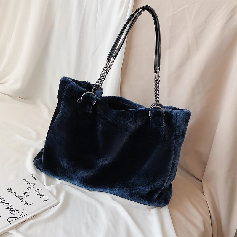 Borsa in lana moda autunno e inverno con una borsa tote da donna in peluche monospalla di grande capacità