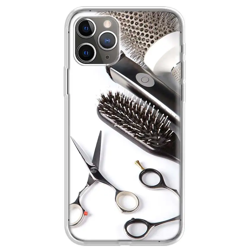 Hair Stylist Scissors Brush switch Phone Case For iPhone 17 Air 11 13 Mini 14 15 Plus 16 12 Pro Max 16E SE 7 8 Pattern Soft TPU
