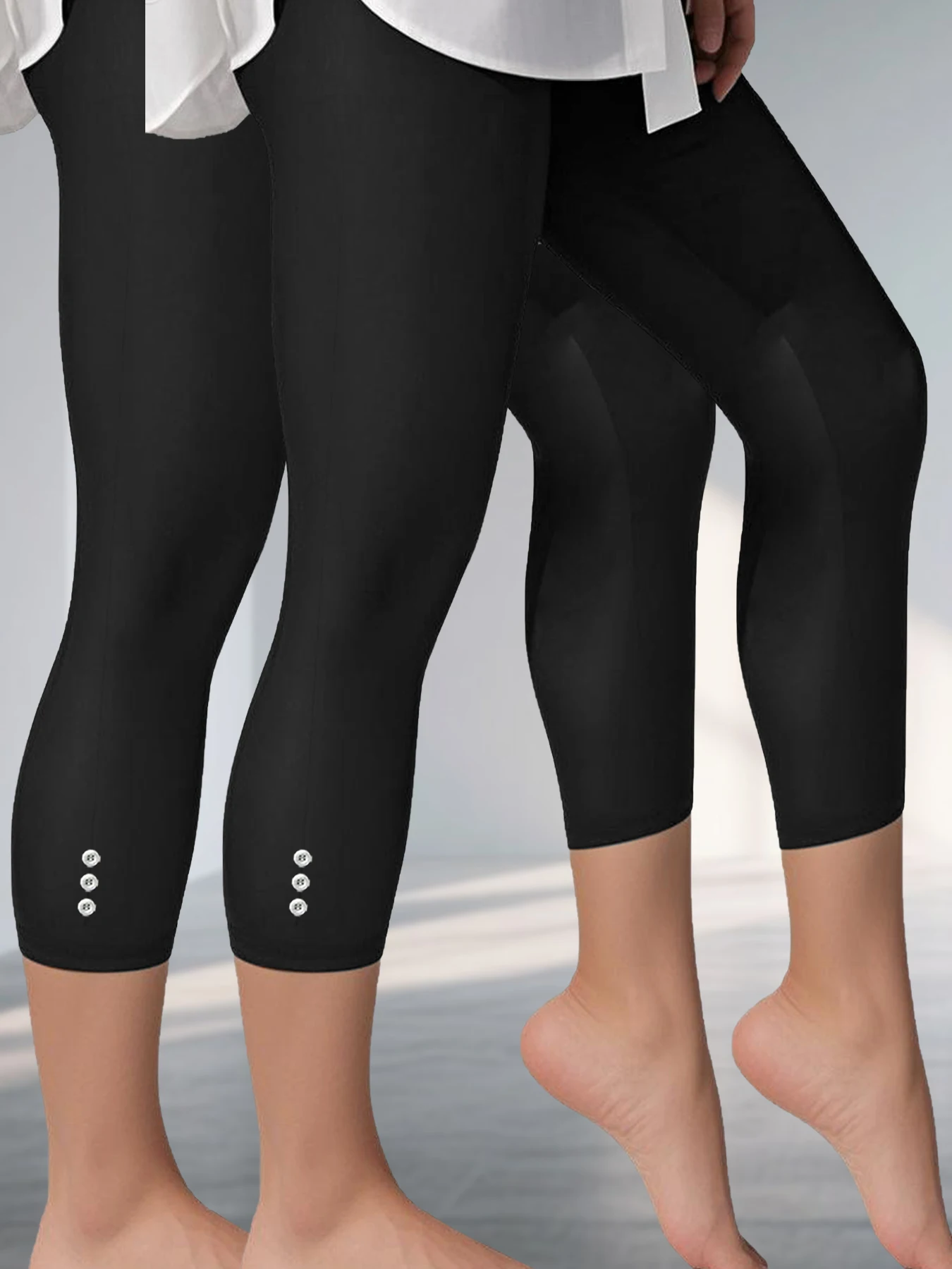 

Women's 2 PACK Super Soft Capri Pants With Side Button Detail, No See Through Workout Running Yoga Athletic Leggings