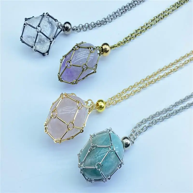 Gold/Silver Color Crystal Holder Cage Necklace Crystal Net Metal Necklace Stone Holder Necklace Chain Necklaces Jewelry Gift