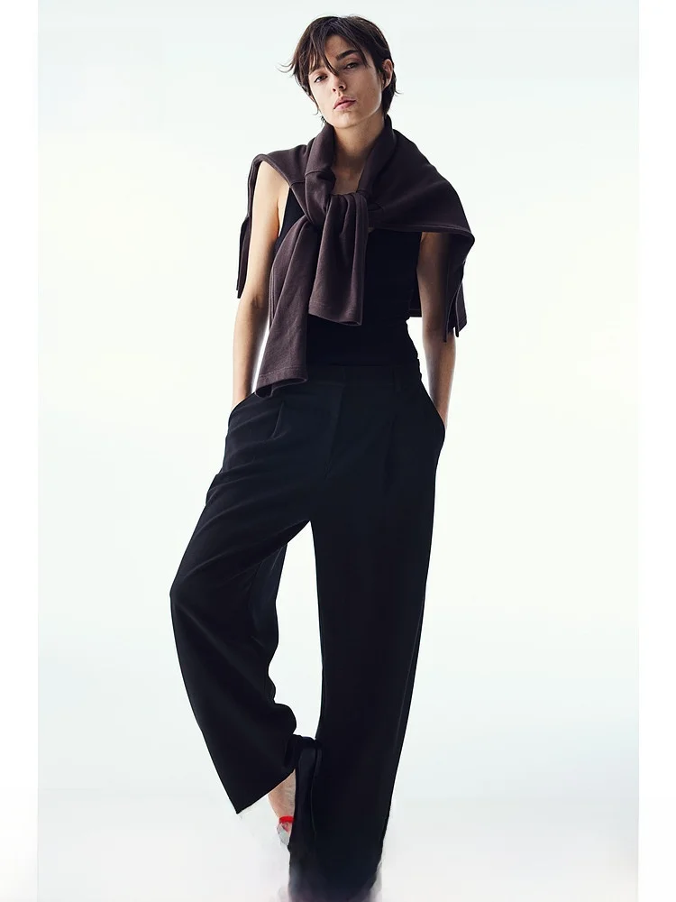 

H&M Summer Women's Loose Fit Sweat Cloth Long Pants 1277861 Natural Waist Other 100% Material Components Long Trousers