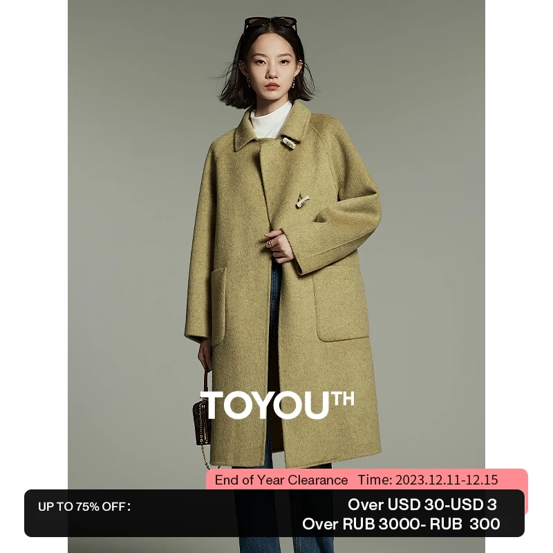 

Toyouth Women Double Sided Woolen Coat 2023 Winter Long Sleeve Polo Neck Warm Overcoat Chinese Style Buckle Design Jacket Tops