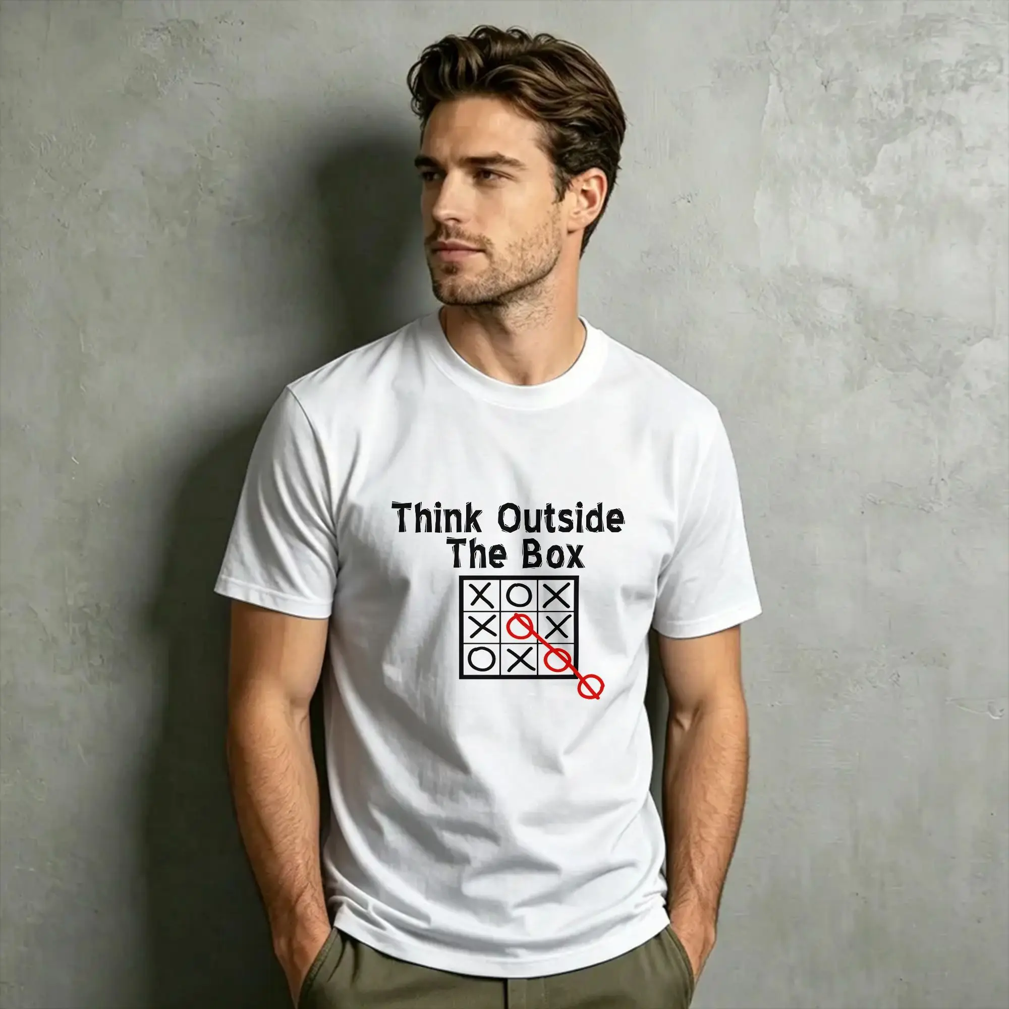 Think Outside the Box Tic Tac Toe Men's T Shirts  Casual Tee Shirt Short Sleeve O Neck T-Shirts Cotton Gift Idea Clothing