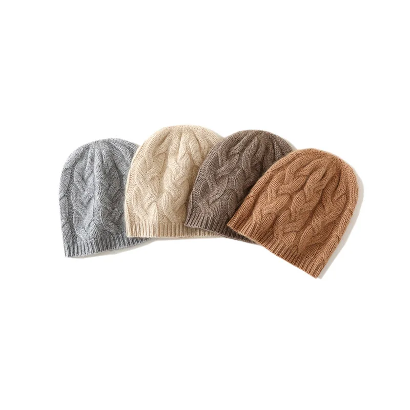 Women\'s Cashmere Hat Spring And Autumn New Women\'s High-End Solid Color Twist Hat Warm Fashion Knitted Casual Hat